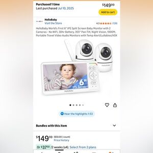 HelloBaby 6" IPS Screen Baby Monitor